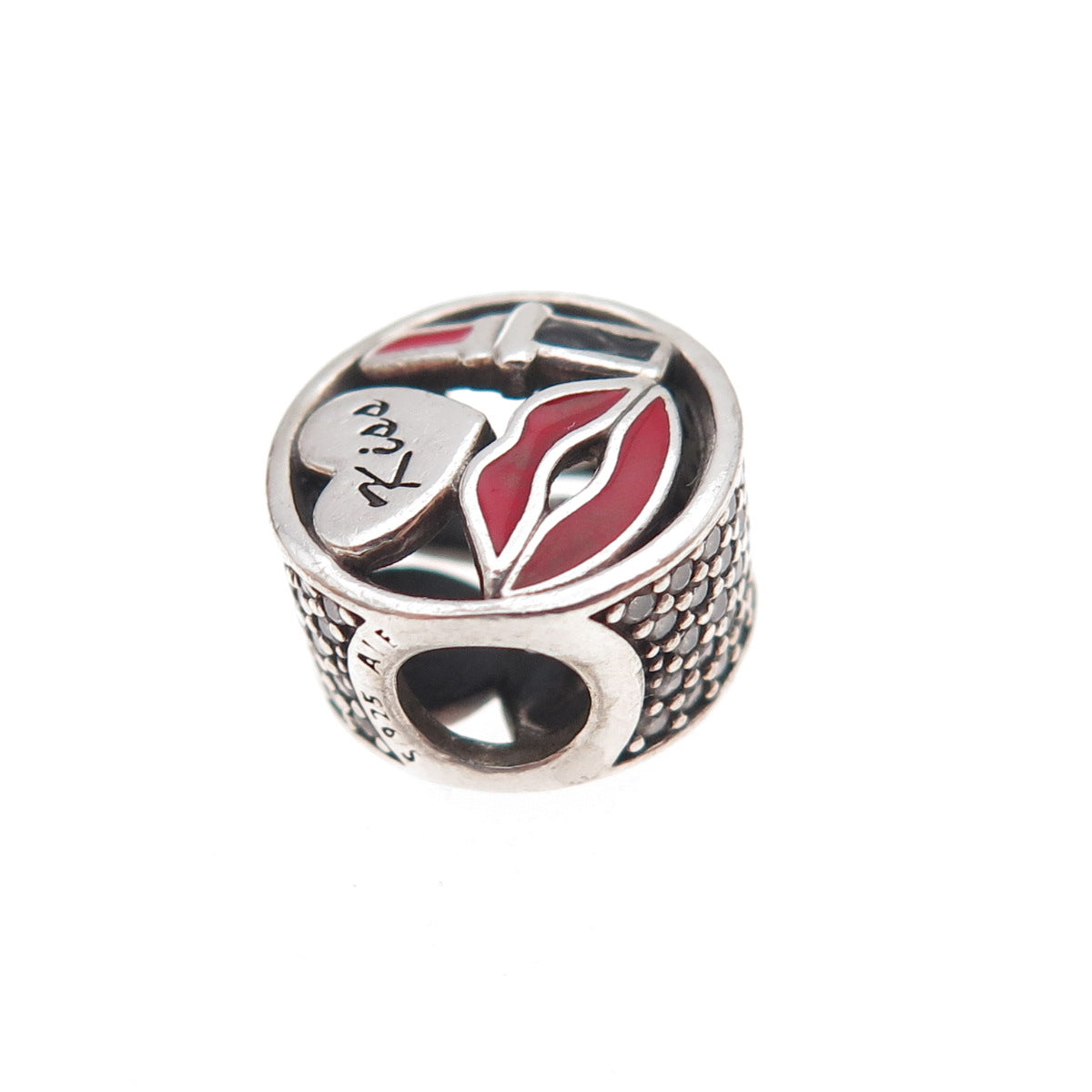 Pandora 925 Sterling Silver Enamel Glamour Kiss Slide Bead Charm