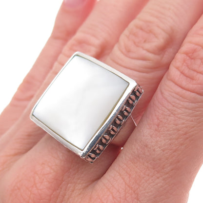 Collins 925 Sterling Silver Vintage Real MOP Oxidized Statement Ring Size 7