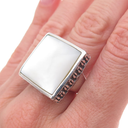 Collins 925 Sterling Silver Vintage Real MOP Oxidized Statement Ring Size 7