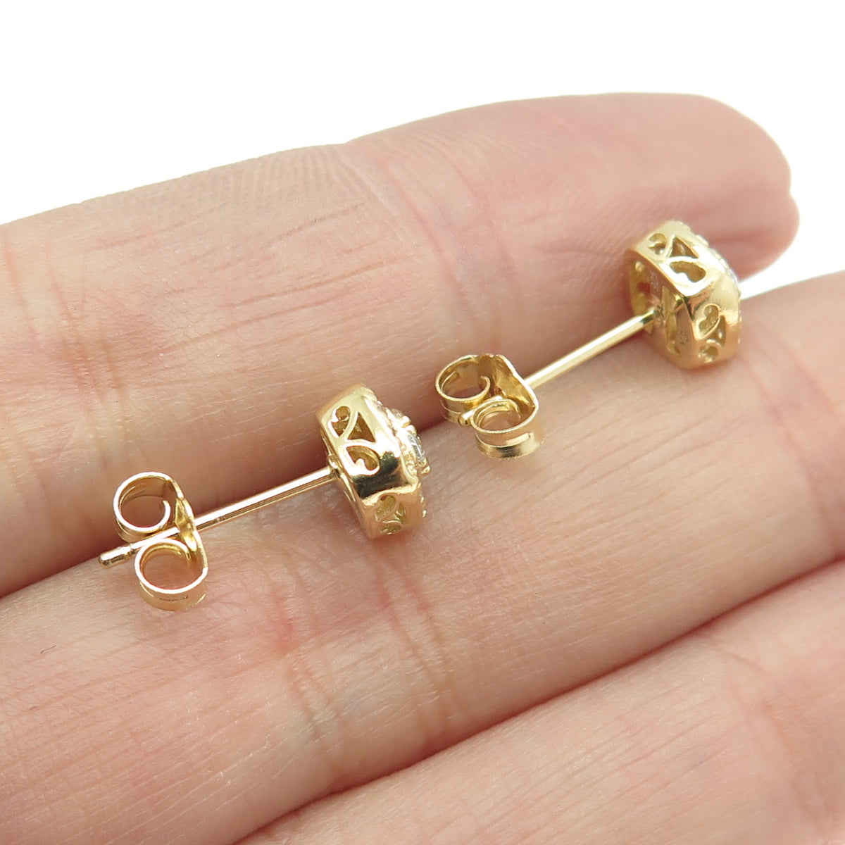 925 Sterling Silver Gold Plated C Z Stud Earrings