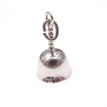 925 Sterling Silver Antique Art Deco Bell Oxidized 3D Charm Pendant