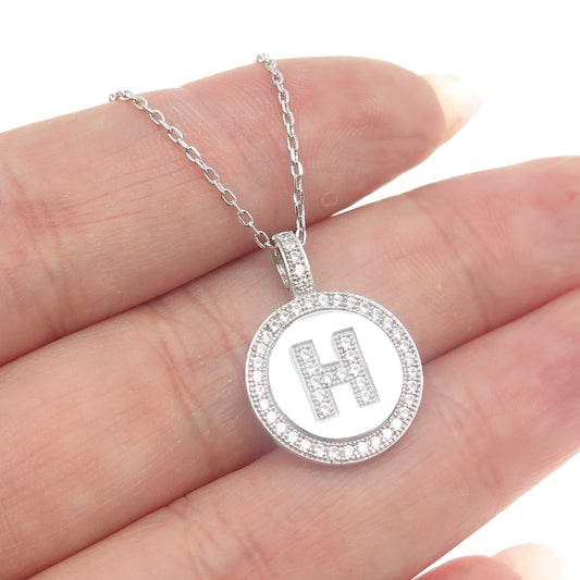 925 Sterling Silver C Z Letter "H" Initial Cable Chain Necklace 18"