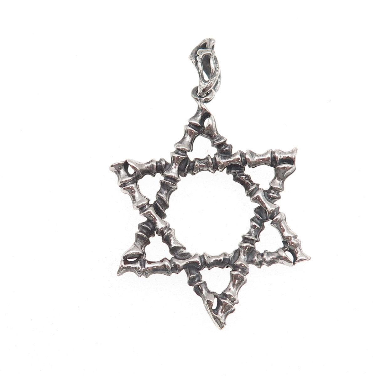925 Sterling Silver Vintage Star of David Bamboo Oxidized Charm Pendant