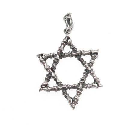 925 Sterling Silver Vintage Star of David Bamboo Oxidized Charm Pendant