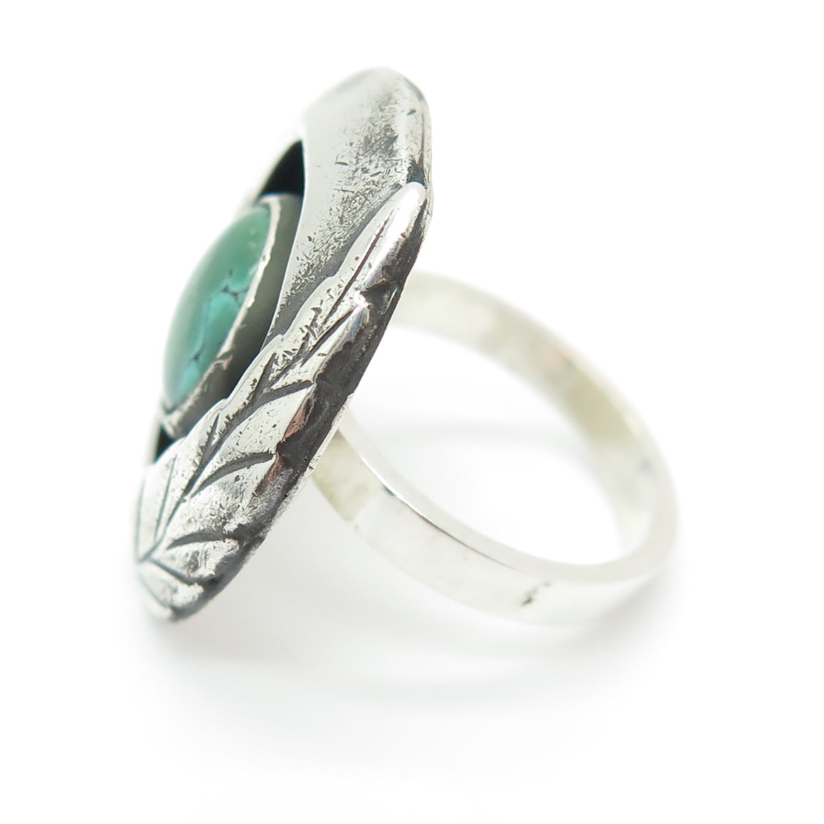 Old Pawn 925 Sterling Silver Vintage Royston Turquoise Feather Ring Size 5.5