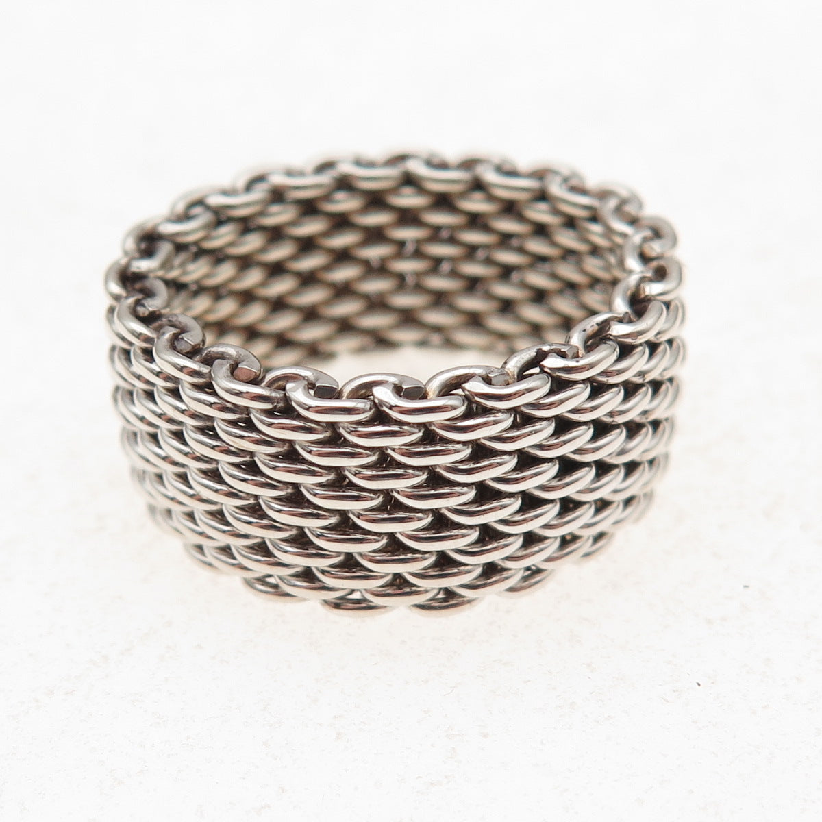 Tiffany & Co. 925 Sterling Silver Vintage Somerset Mesh Wide Band Ring Size 6.75