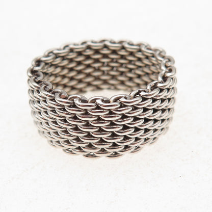 Tiffany & Co. 925 Sterling Silver Vintage Somerset Mesh Wide Band Ring Size 6.75