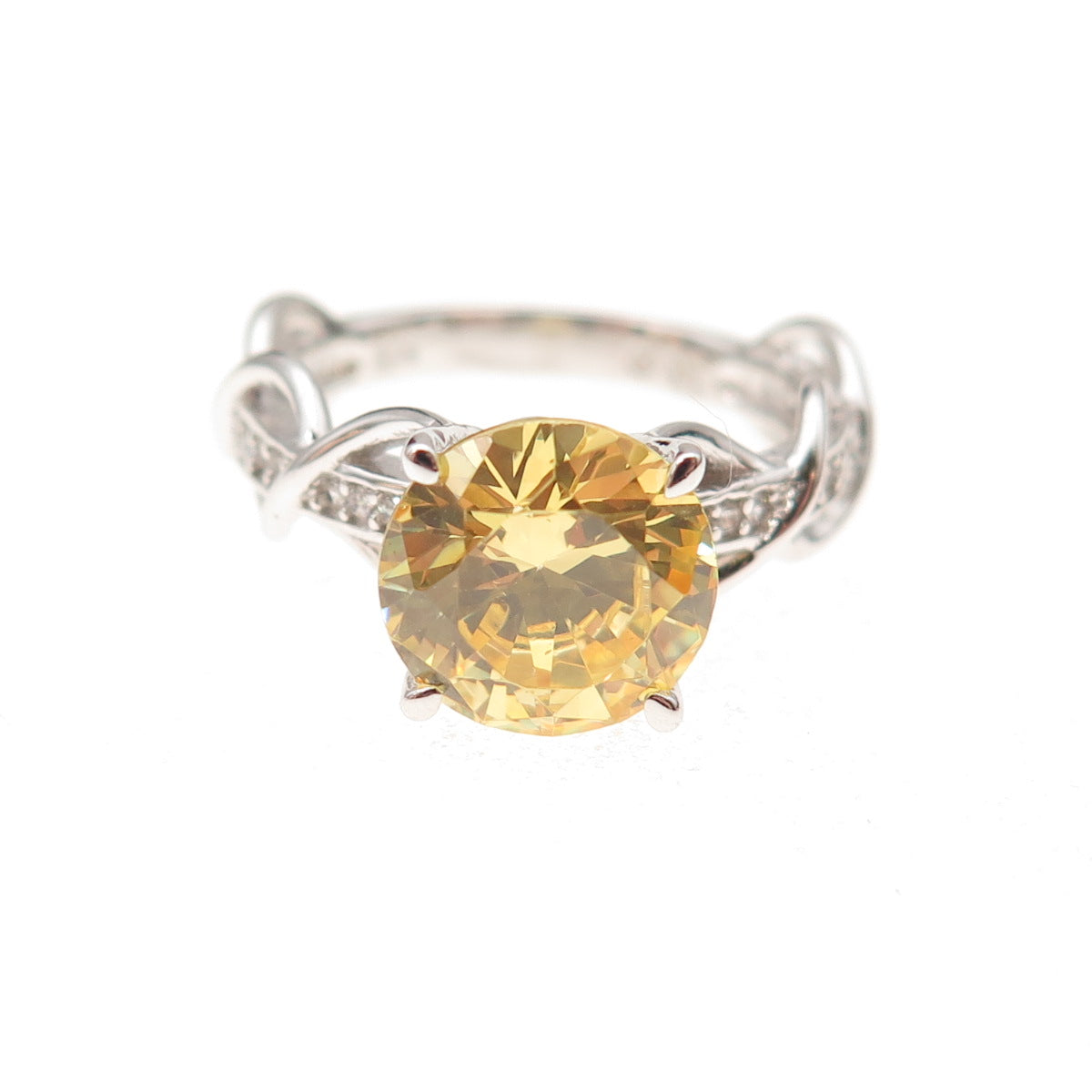 Key Star 925 Sterling Silver Round-Cut Canary & White C Z Ring Size 6