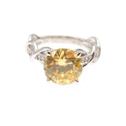 Key Star 925 Sterling Silver Round-Cut Canary & White C Z Ring Size 6
