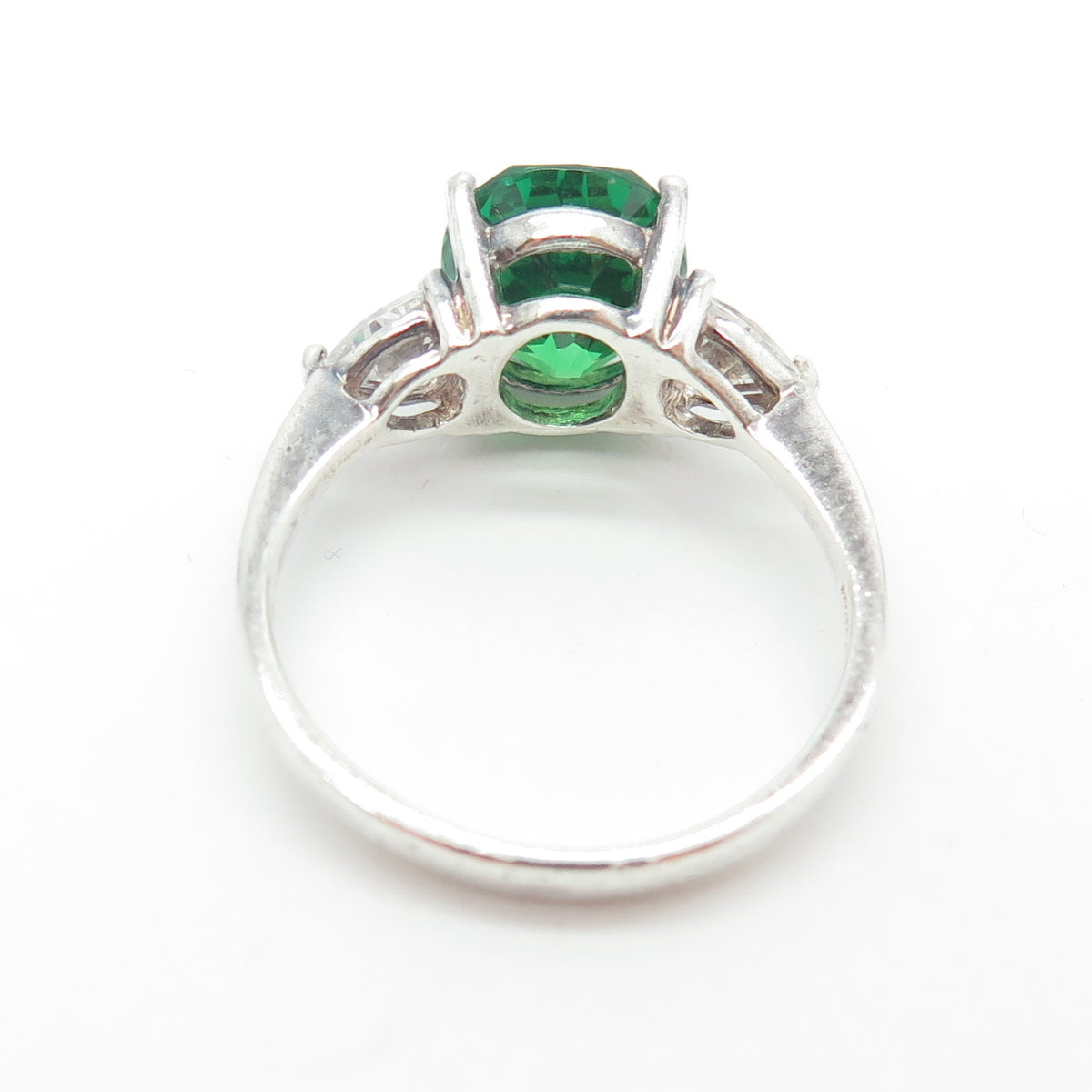 925 Sterling Silver Oval & Heart-Cut Green White C Z Ring Size 8.75