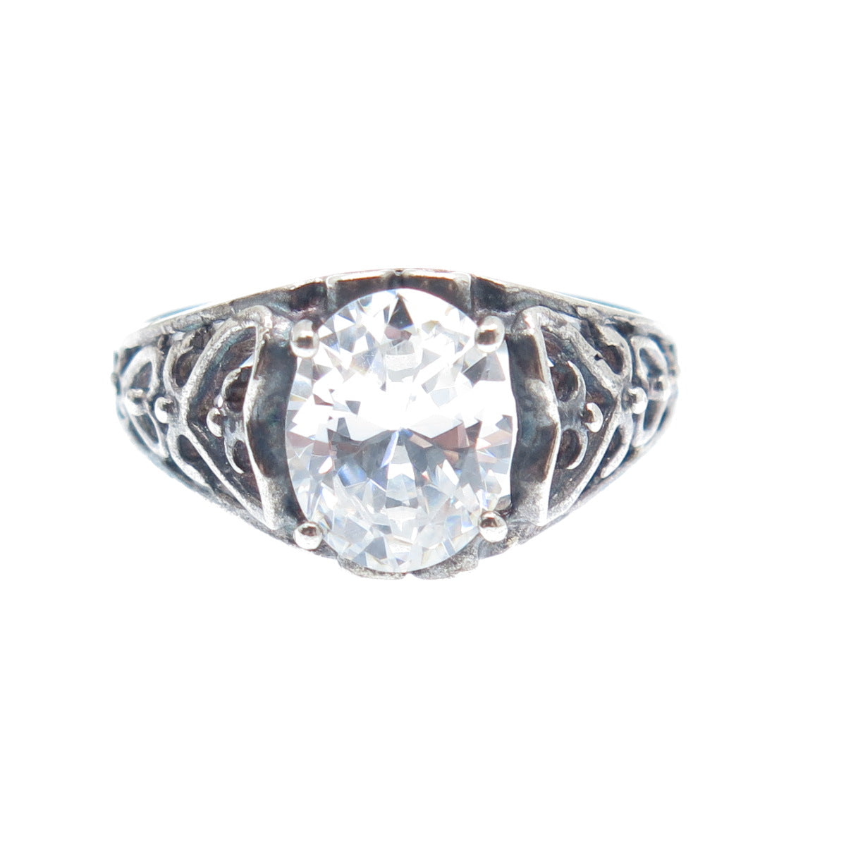 CHATEAU D'ARGENT 925 Sterling Silver Vintage Round-Cut C Z Heart Ring Size 9