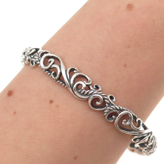 Carolyn Pollack 925 Sterling Silver Vintage Floral Scroll Bangle Bracelet 7.75"