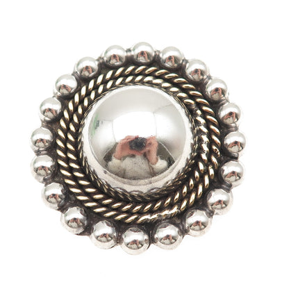 925 Sterling Silver 2-Tone Vintage Mexico Sun Beaded Oxidized Pin Brooch