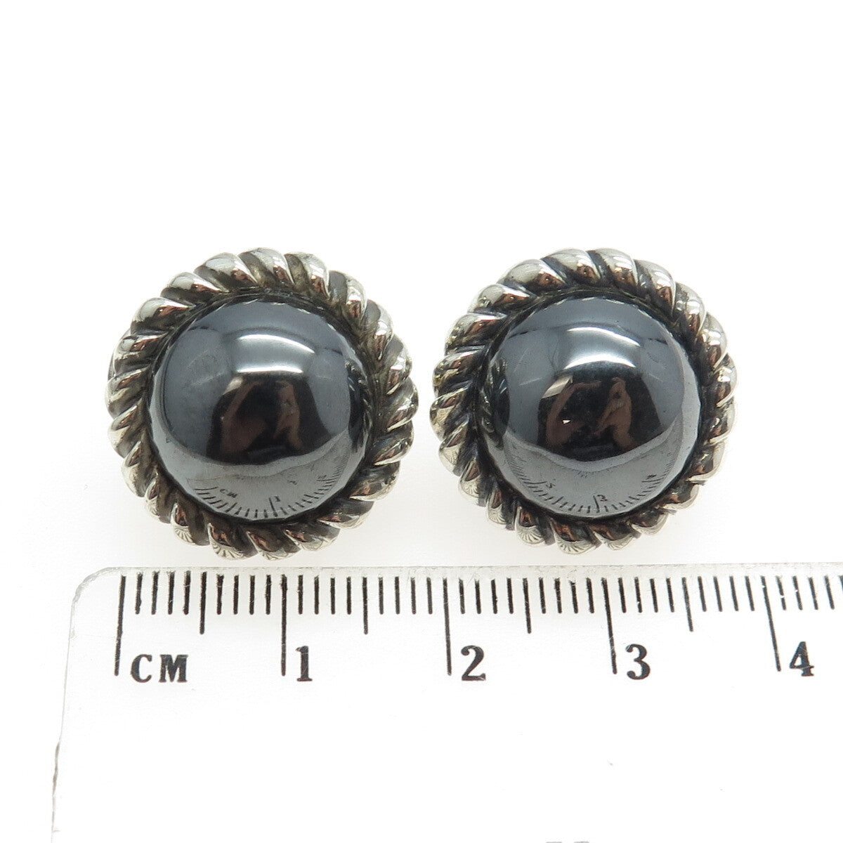 925 Sterling Silver Vintage Real Hematite Omega Back Earrings