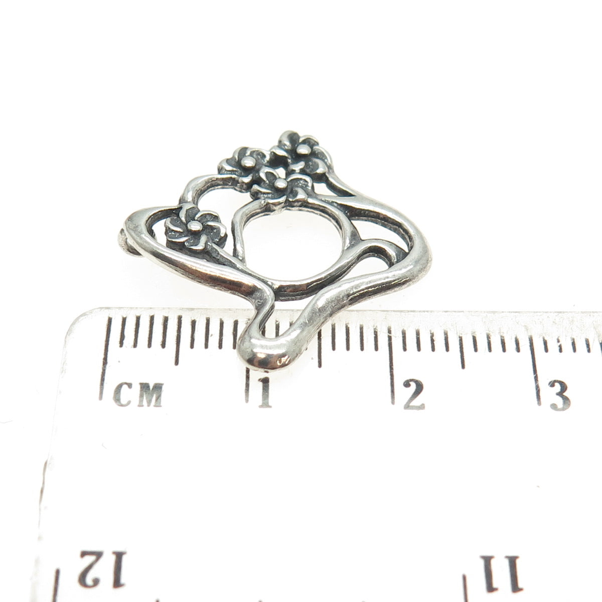 925 Sterling Silver Vintage Flower Modernist Oxidized Pendant