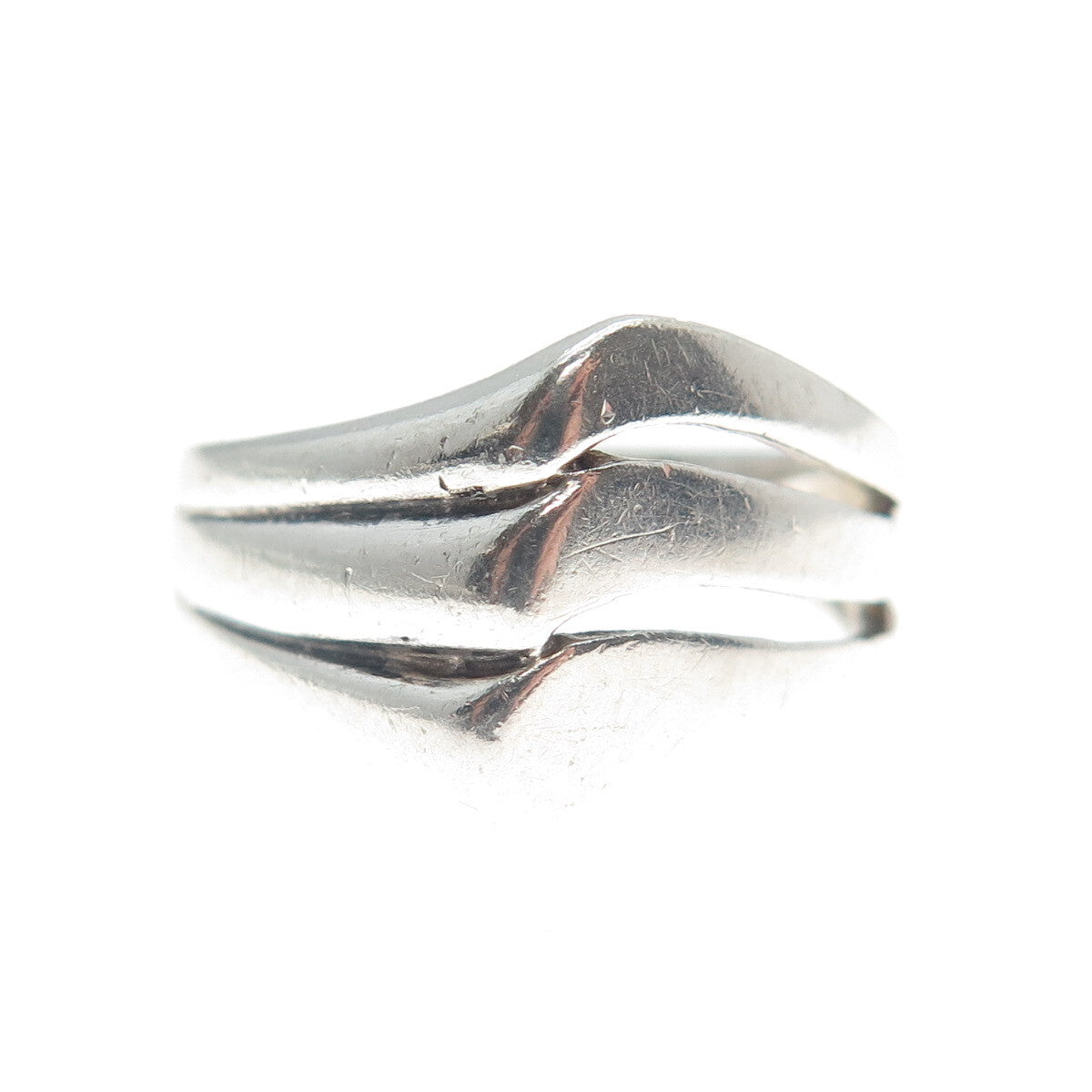 925 Sterling Silver Vintage Modernist 3-Row Wavy Ring Size 6