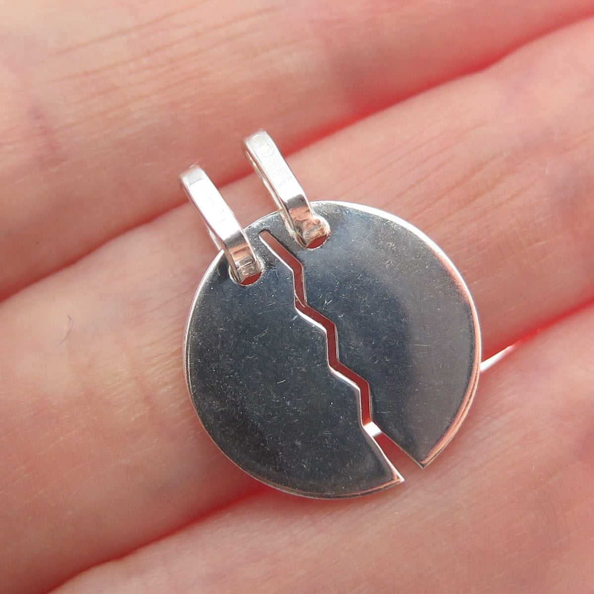 925 Sterling Vintage Italy I Love You You Love Me 2-Piece Breakable Mini Pendant