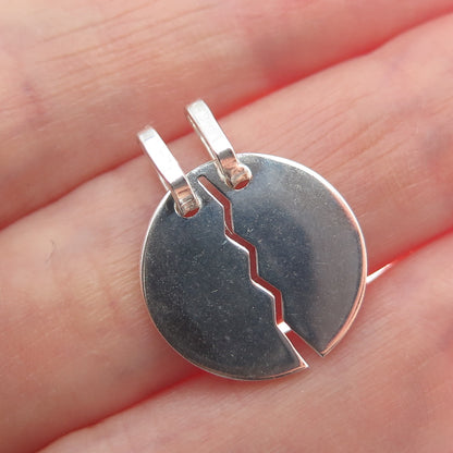 925 Sterling Vintage Italy I Love You You Love Me 2-Piece Breakable Mini Pendant
