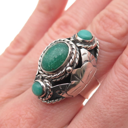 925 Sterling Vintage Mexico Amazonite Turquoise Adjustable Poison Ring Size 7.25