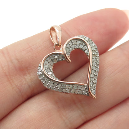 DBJ DEE BERKLE 925 Sterling Silver Rose Gold Plated Real Diamond Heart Pendant