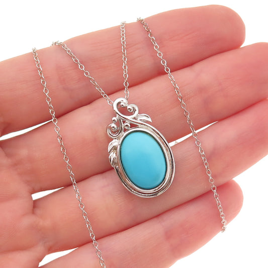 925 Sterling Silver Real Sleeping Beauty Turquoise Cable Chain Necklace 18"