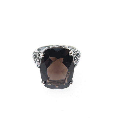 CLYDE DUNEIER CID Sterling Silver Vintage Smoky Quartz Oxidized Ring Size 4.75