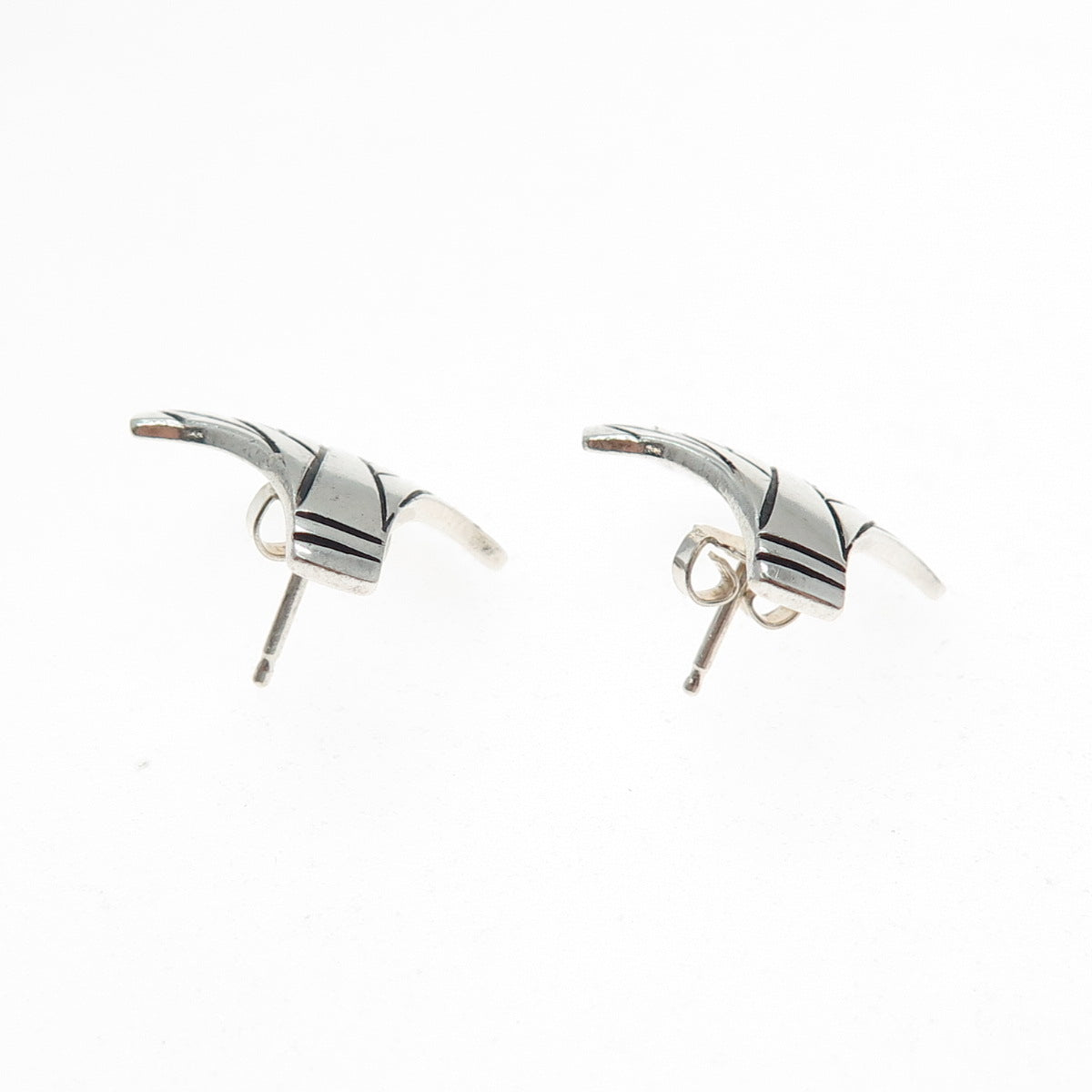 925 Sterling Silver Vintage Modernist Axe Oxidized Earrings