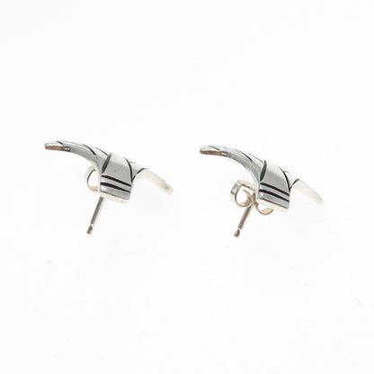 925 Sterling Silver Vintage Modernist Axe Oxidized Earrings