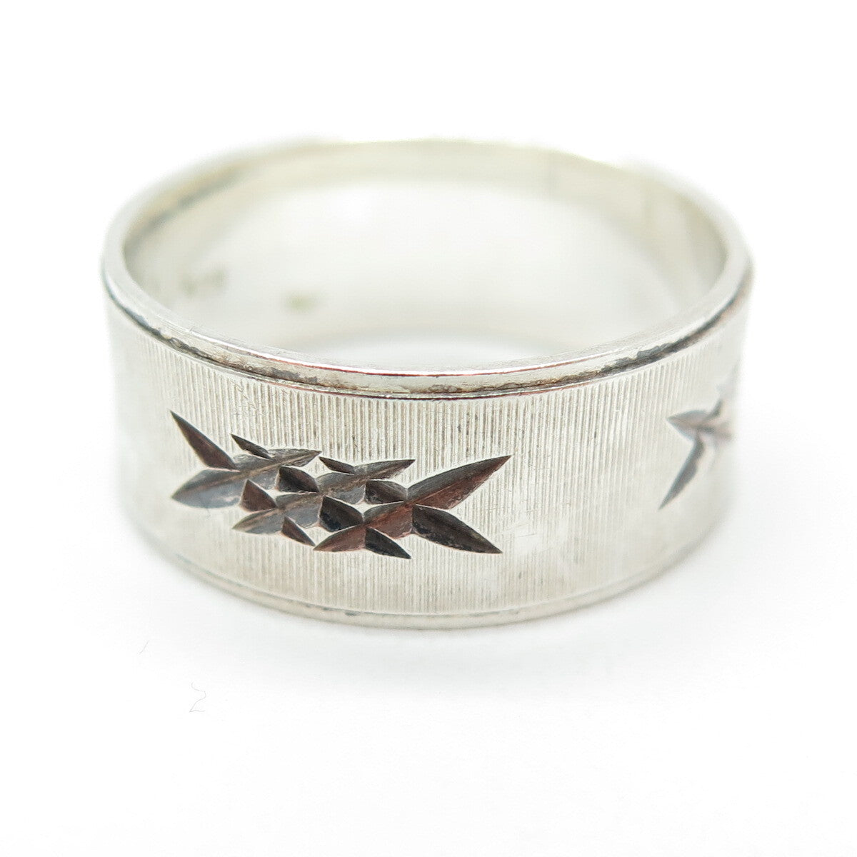 925 Sterling Silver Vintage Diamond-Cut "X" Shape Band Ring Size 8.5