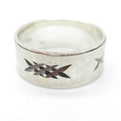 925 Sterling Silver Vintage Diamond-Cut "X" Shape Band Ring Size 8.5