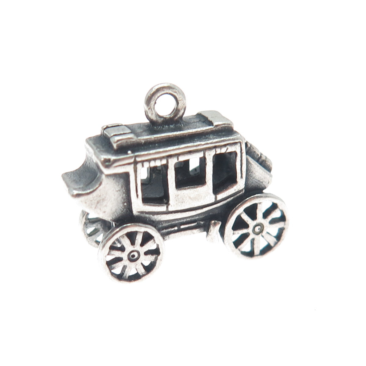 925 Sterling Silver Vintage Carriage Oxidized 3D Charm Pendant