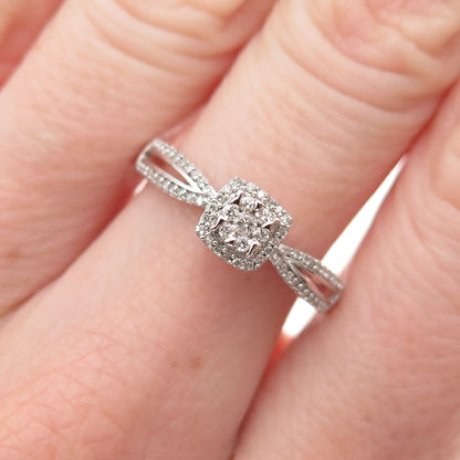 Sun 925 Sterling Silver Real Round-Cut Diamond Engagement Ring Size 7.25