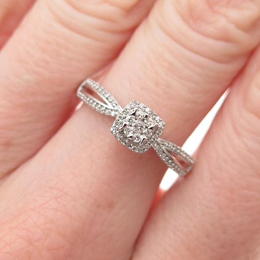 Sun 925 Sterling Silver Real Round-Cut Diamond Engagement Ring Size 7.25