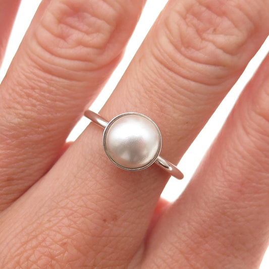 Pandora 925 Sterling Silver Faux Pearl Droplet Ring Size 6