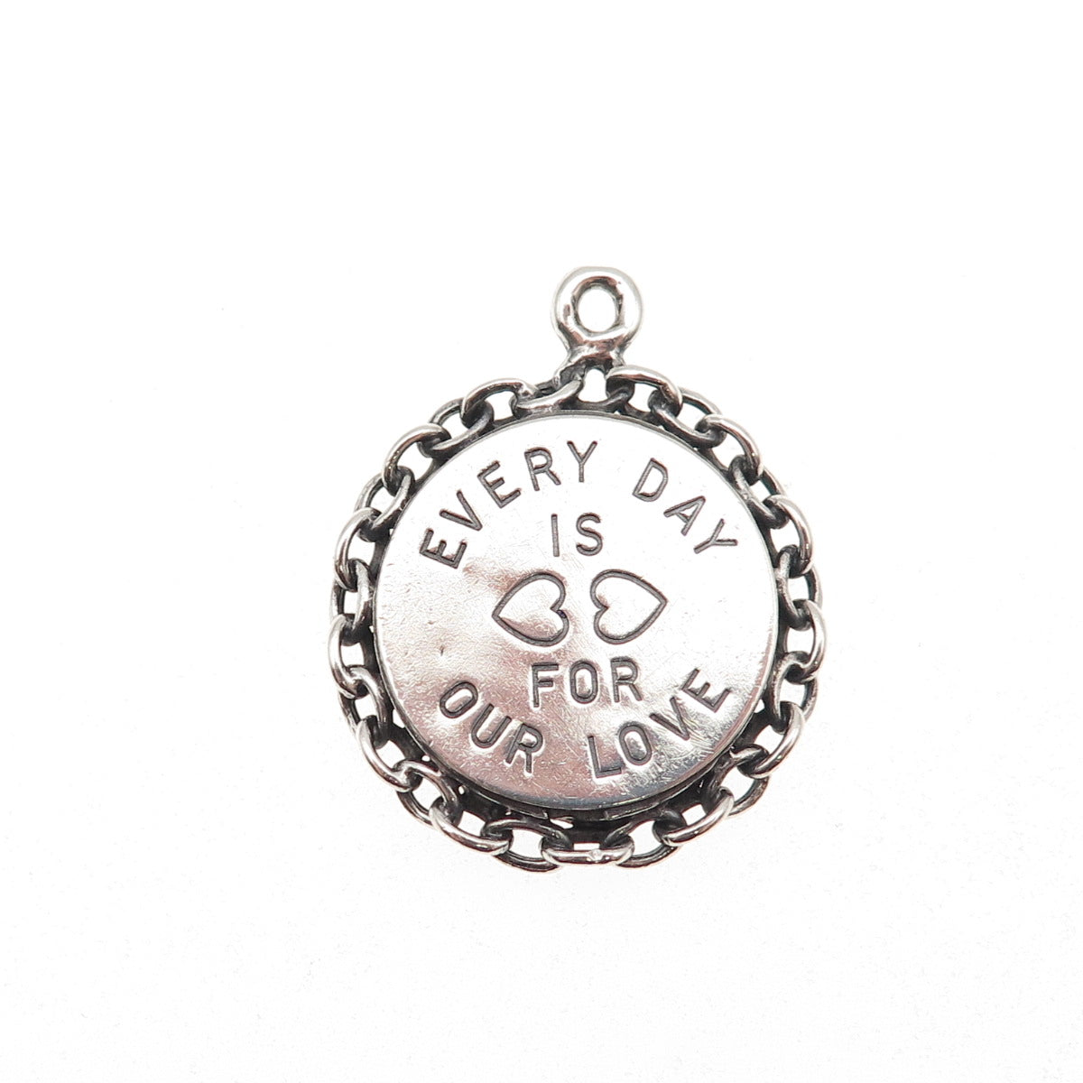 Beau Sterling Silver Antique Art Deco Every Day Is For Our Love Charm Pendant