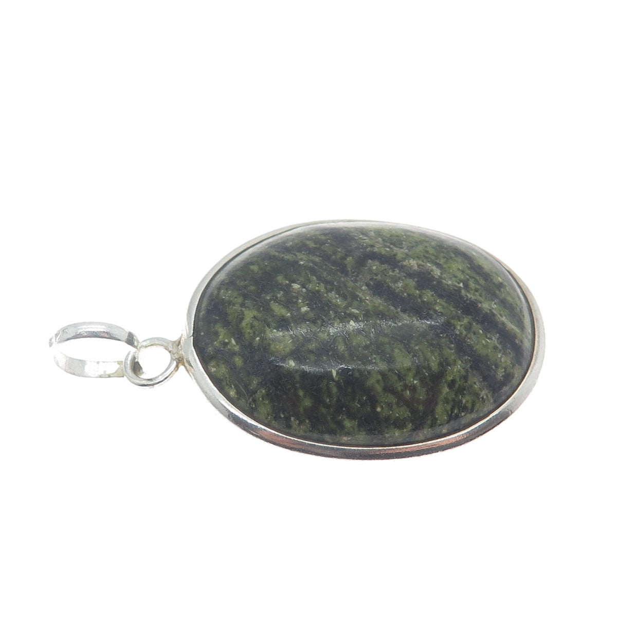 925 Sterling Silver Vintage Real Green Picture Jasper Gemstone Oval Pendant