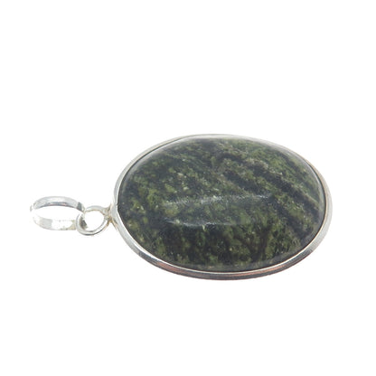 925 Sterling Silver Vintage Real Green Picture Jasper Gemstone Oval Pendant