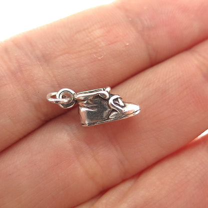 SUNWEST 925 Sterling Silver Vintage Shoe Oxidized Minimalist 3D Charm Pendant