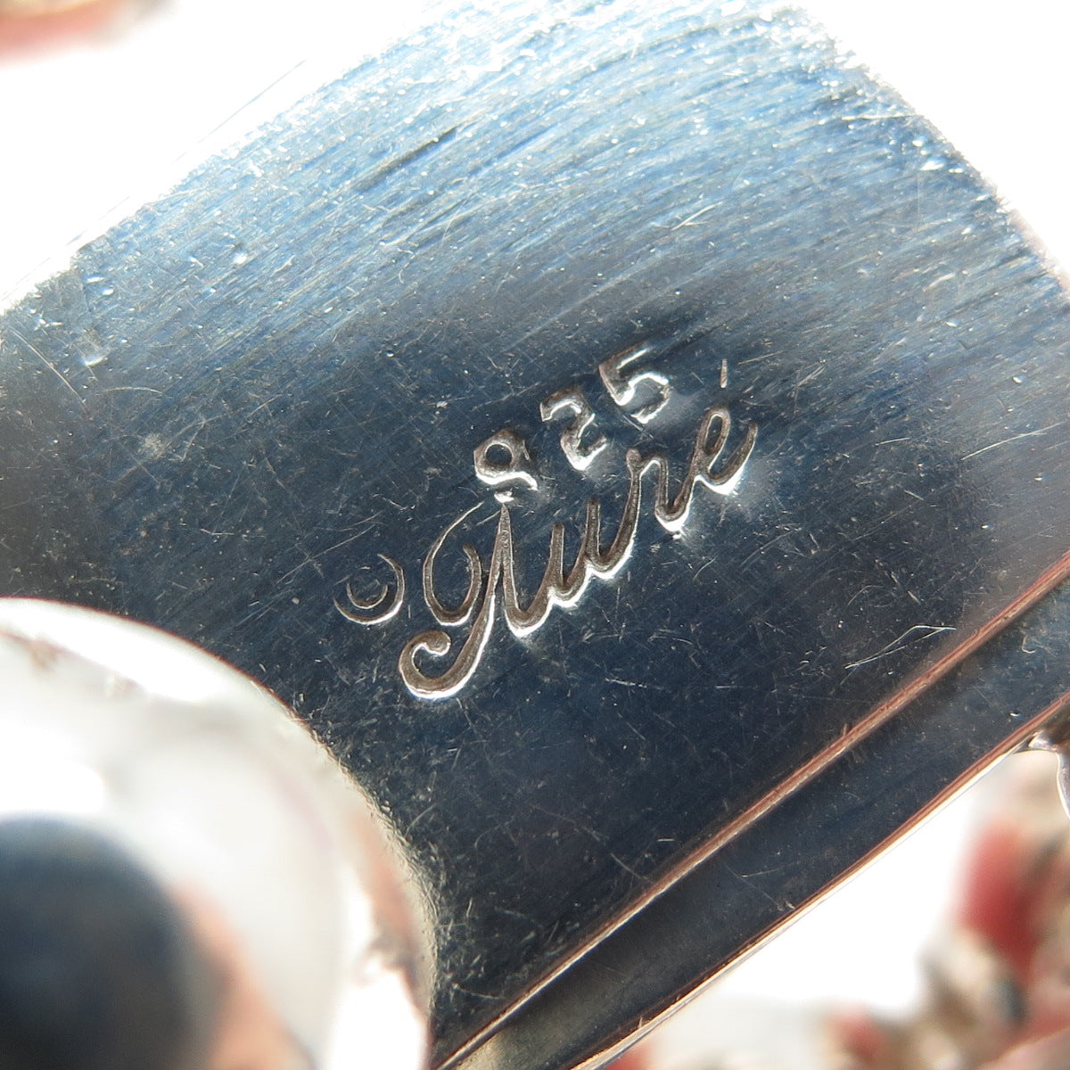 TURE 925 Sterling Silver Vintage Modernist 2-Row Beaded Link Bracelet 7.5"