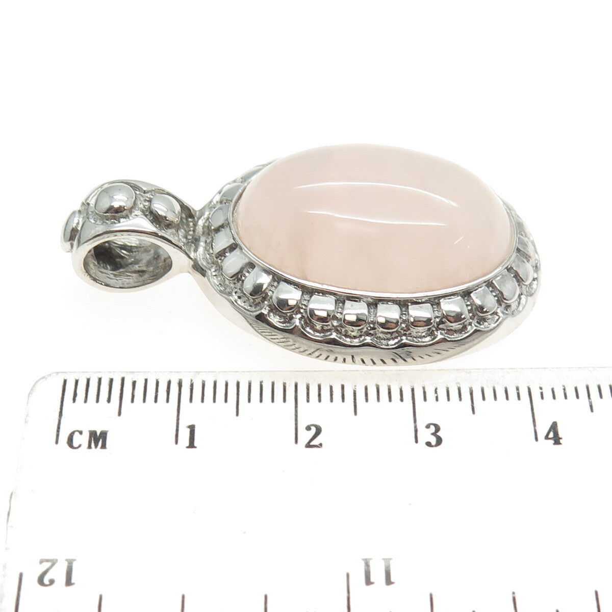 925 Sterling Silver Vintage Real Cabochon Rose Quartz Oval Pendant