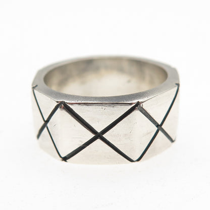 925 Sterling Silver Vintage Mexico X-Shape Oxidized Band Ring Size 7.5