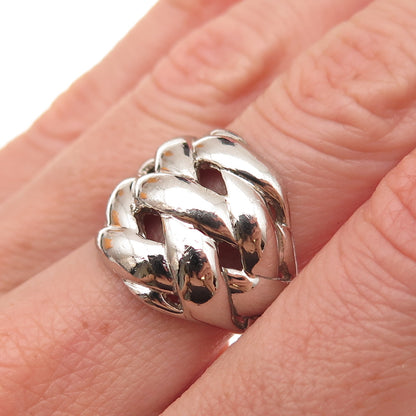 925 Sterling Silver Vintage Modernist Woven Oxidized Ring Size 7