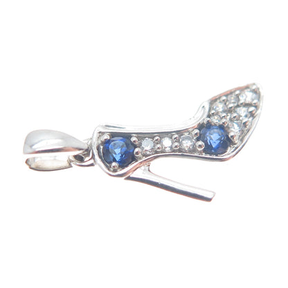 925 Sterling Silver Real Round-Cut Sapphire & C Z High Heel Shoe Mini Pendant