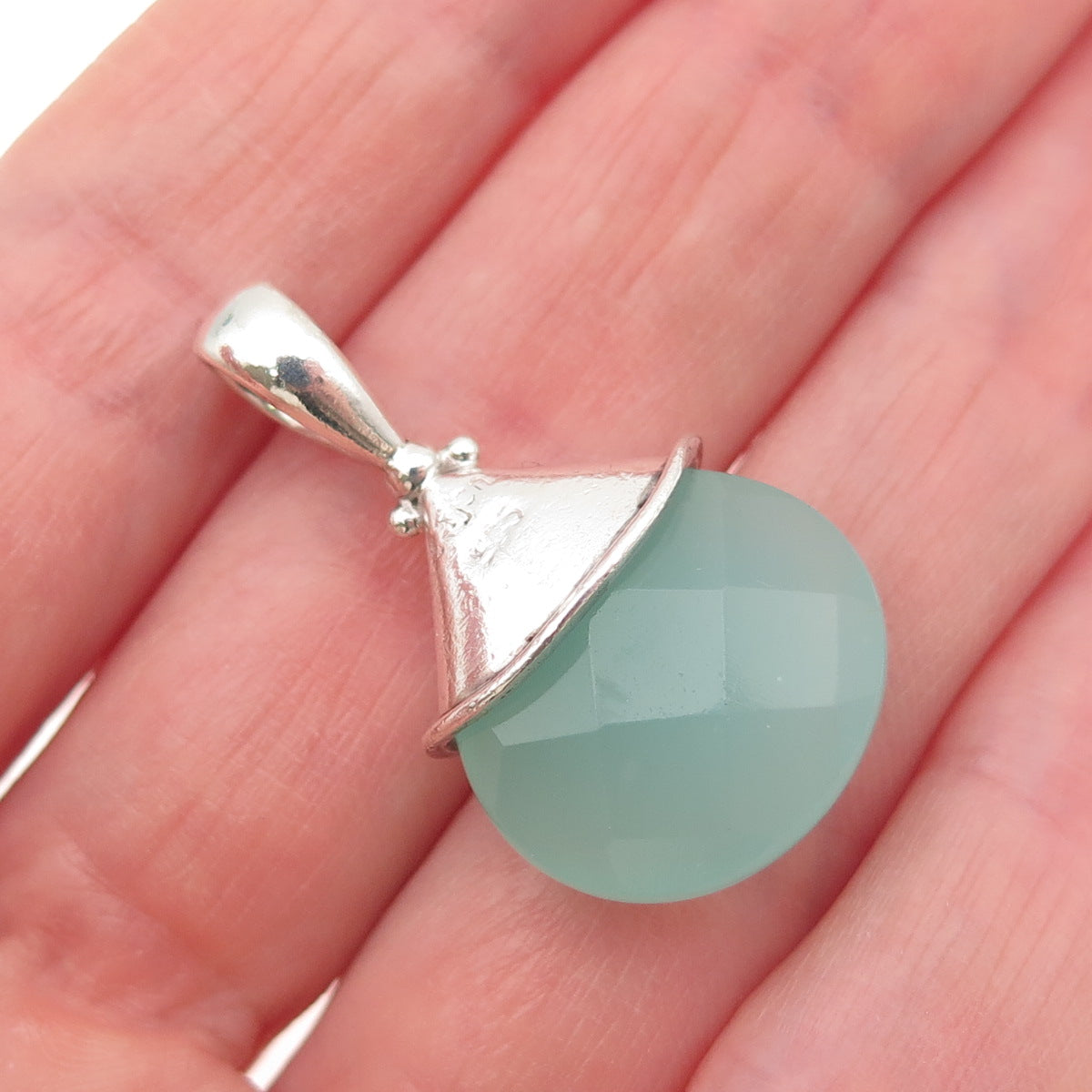 SAJEN 925 Sterling Silver Vintage Real Chalcedony Modernist Spiral Charm Pendant