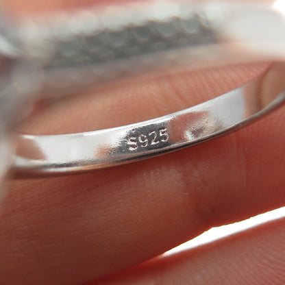 925 Sterling Silver Emerald-Cut Pink & Round-Cut White C Z Ring Size 9