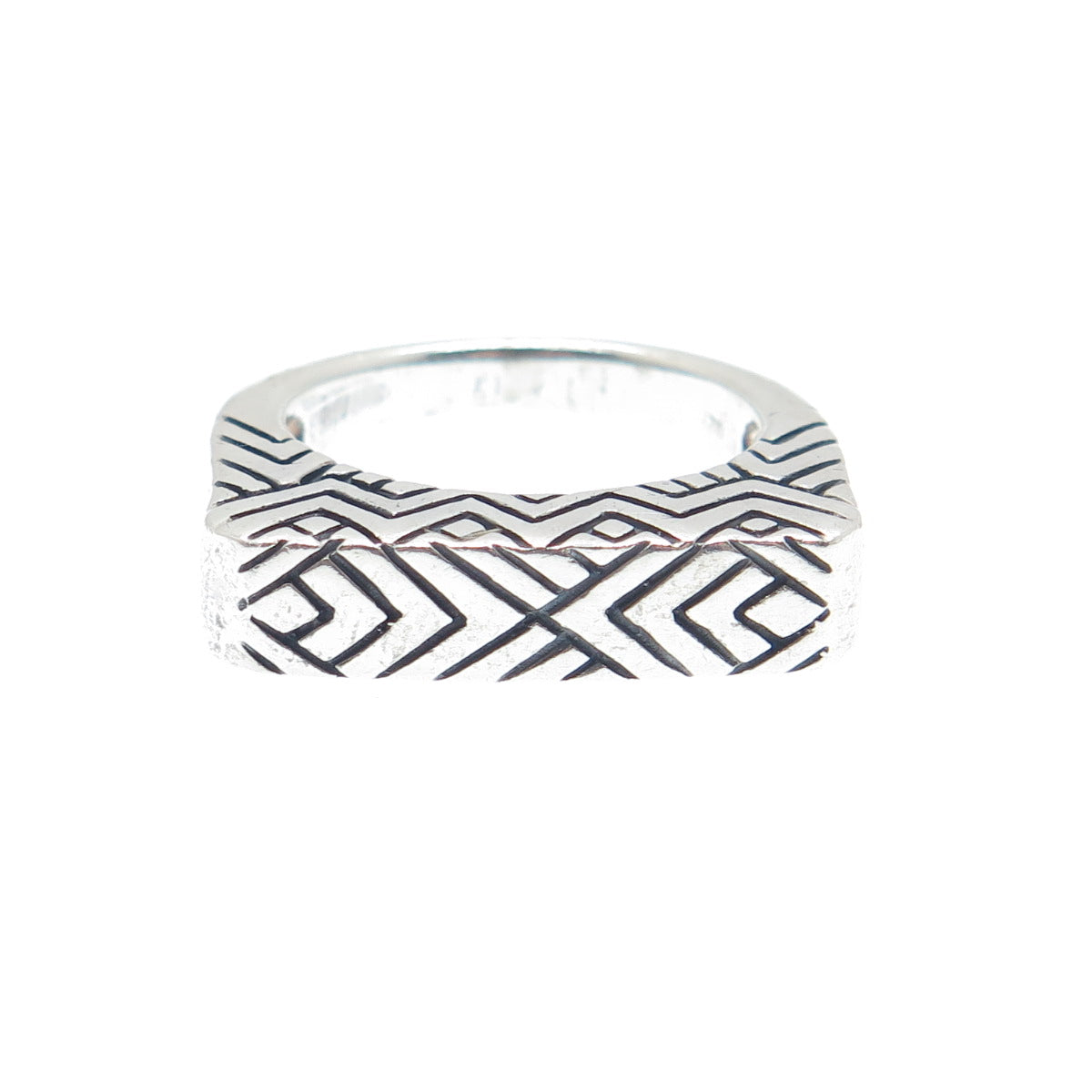 925 Sterling Silver Vintage Ethnic Oxidized Bar Dome Ring Size 6