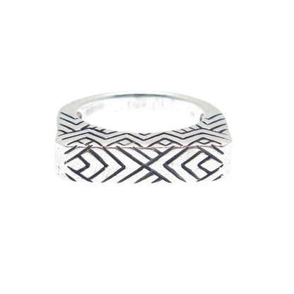 925 Sterling Silver Vintage Ethnic Oxidized Bar Dome Ring Size 6