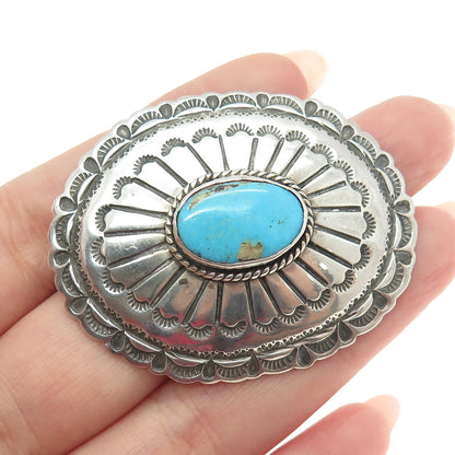 Old Pawn 925 Sterling Vintage Southwestern Turquoise Concho Tribal Brooch