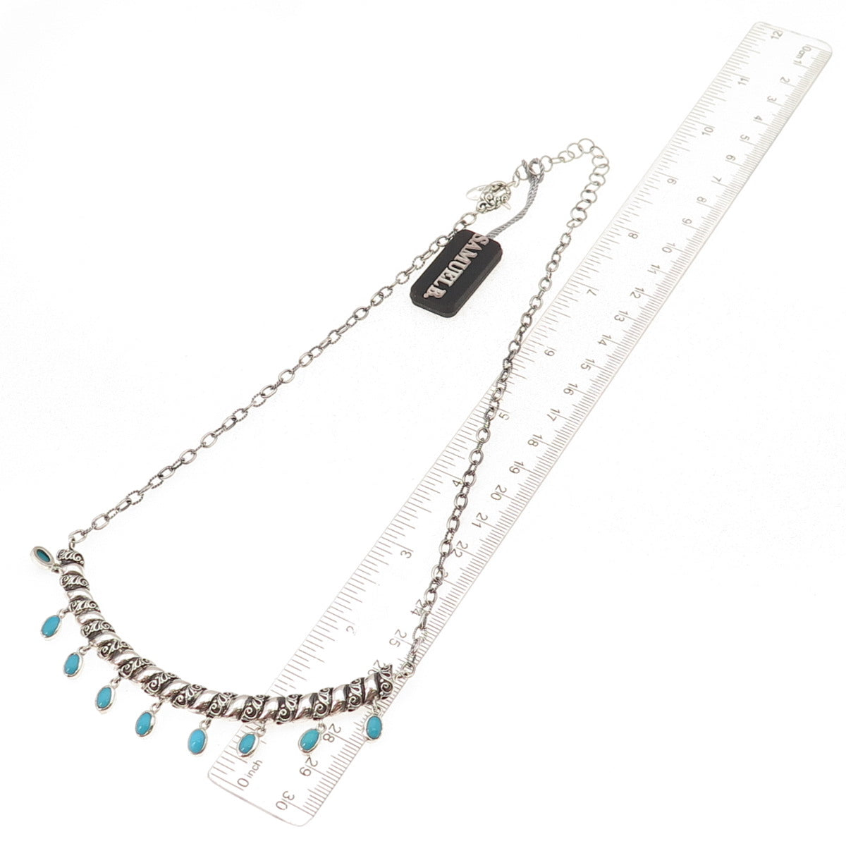 Samuel Benham 925 Sterling Silver Real Turquoise Cable Chain Necklace 18-20"