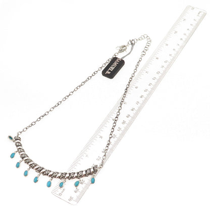 Samuel Benham 925 Sterling Silver Real Turquoise Cable Chain Necklace 18-20"